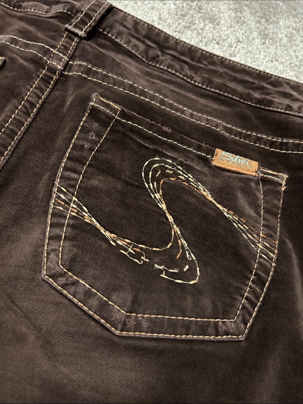 Vintage 90s Silver Jeans Bootcut Flared Brown Suede / Velvet Pants 31x33 - Picture 2 of 8